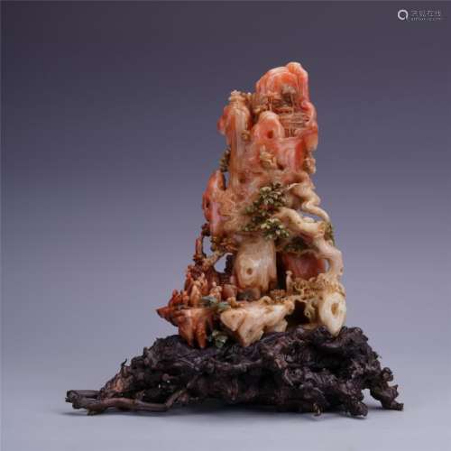 A Finely Carved Chinese  Soapstone Openwork Mountain