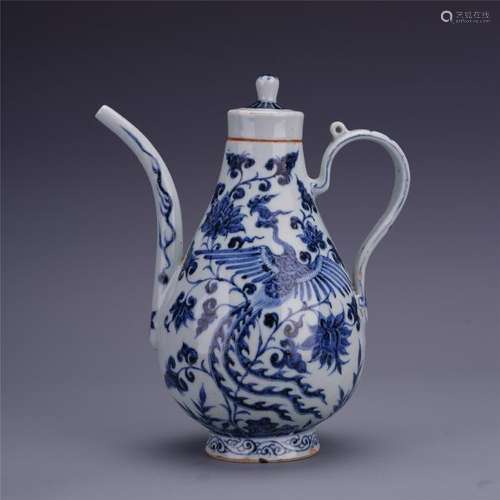 A Chinese Blue and White 'Phoenix' Ewer