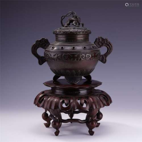 A Chinese Carved Bronze Censer