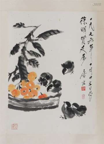 A Chinese Painting Hanging Scroll of Flower by Tang Yun