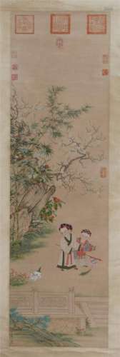 A Chinese Painting Hanging Scroll of Figure by Qiu Ying