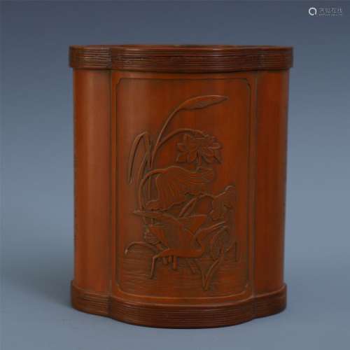 An Exceptional Chinese Bamboo Veneer Brush Pot