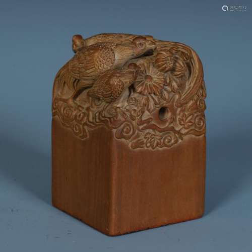 A Chinese Carved Sandlewood Phoenix  Seal
