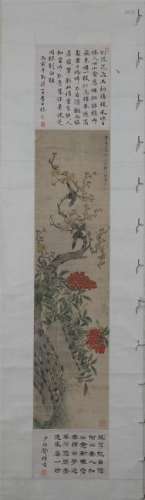 A Chinese Hanging Painting Scroll of Flower and Birds
