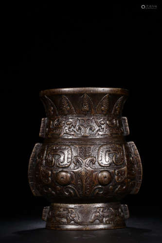 A CHENXIANG WOOD CONTAINER WITH BEAST CARVING