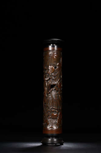 A BAMBOO TUBE WITH LOTUS ROOT CARVING