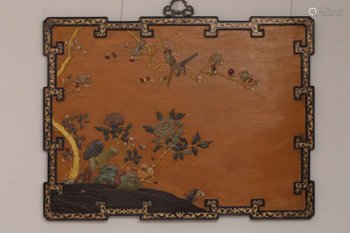 A WOOD SCREEN WITH GEMS OF LANDSCAPE DECORATED