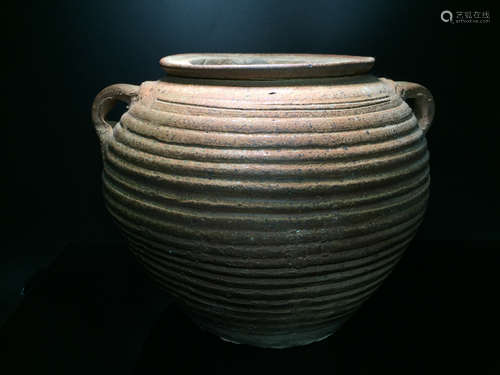 A HAN DYNASTY POTTER TWO-EAR JAR