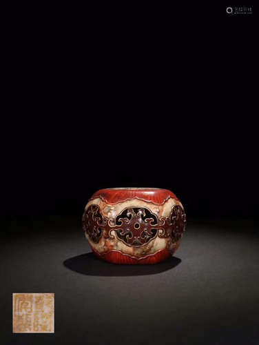 A STONE CENSER WITH WOOD PATTERNS AND QIANLONG MARKING