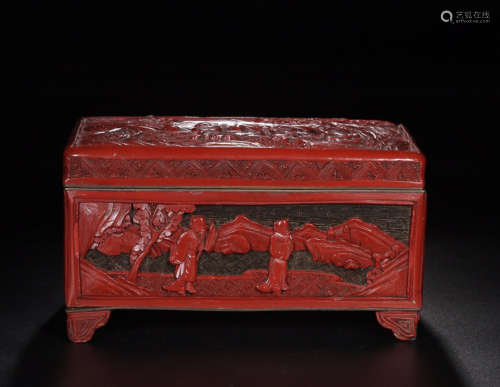 A WOOD RED LACQUER BOX