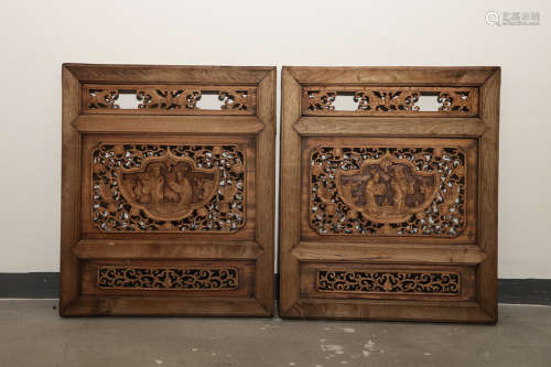 A PAIR OF WOOD BOARD WITH CHARACTER CARVING