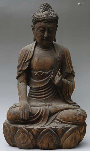 A WOOD SAKYAMUNI-SIT BUDDHA