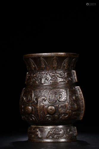 A CHENXIANG WOOD ORNAMENT WITH BEAST CARVING