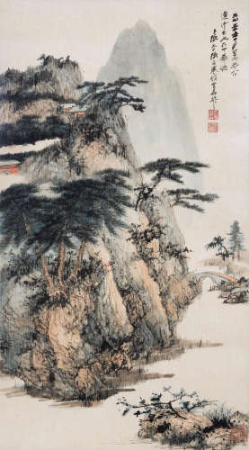 张大千（1899～1983）  1961年作 秋居图 镜框 设色纸本