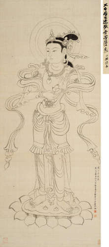 张大千（1899～1983）  1942年作 白描观音 立轴 水墨绢本