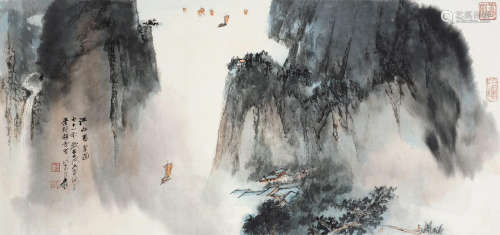 张大千（1899～1983）  1982年作 江山万里图 镜框 设色纸本