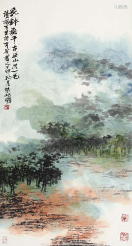朱屺瞻（1892～1996）  1987年作 雨后青山 立轴 设色纸本
