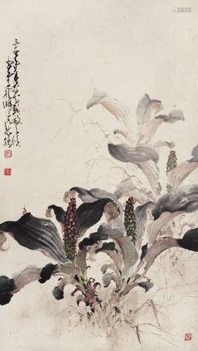 赵少昂（1905～1998）  1945年作 花卉 镜框 设色纸本