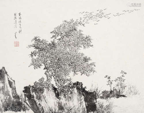 溥儒（1896～1963）  飞鸦投古木 镜框 水墨纸本