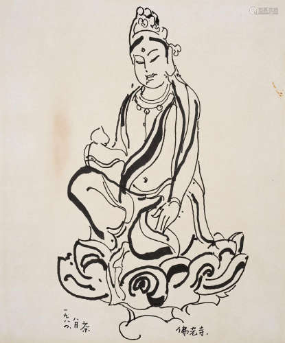 吴冠中（1919～2010）  1984年作 菩萨 镜框 水墨纸本