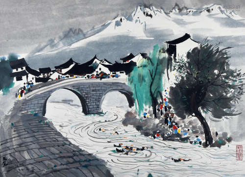 吴冠中（1919～2010）  1978年作 玉龙山下丽江城 镜框 设色纸本
