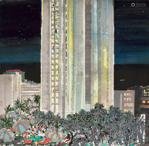 吴冠中（1919～2010）  1982年作 欢腾之夜 镜框 设色纸本