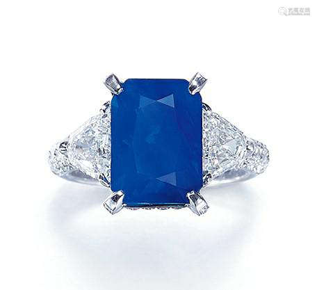 6.80克拉 天然「喀什米尔」「矢车菊」蓝宝石 配 钻石 戒指，未经加热