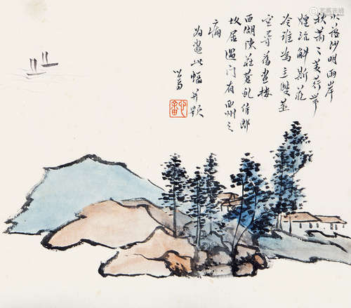 溥濡 山水 卡板