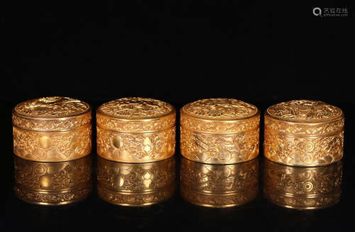 A SET OF  FOUR GREAT BEAST  GILT BRONZE BOXS