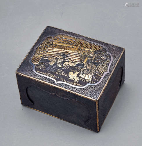 19世紀 鐵錯金開光人物盒 (日本回流)