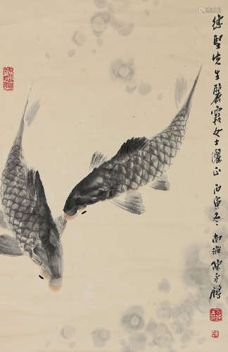 陳永鏘 雙魚圖 設色紙本-掛軸