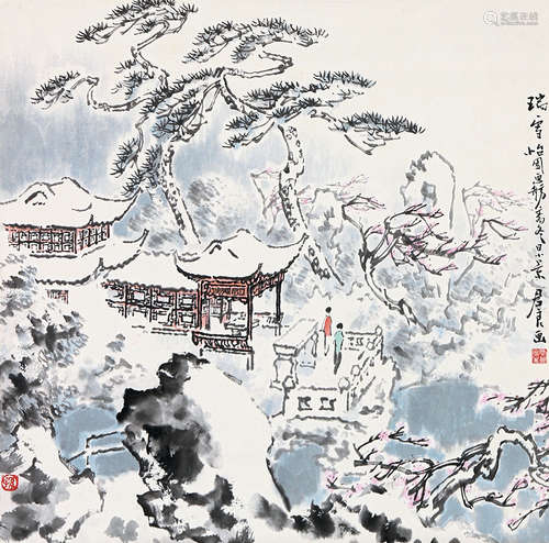 孫君良 雪景 設色紙本-掛軸