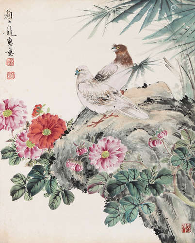 顏伯龍 花鳥 設色紙本-鏡心