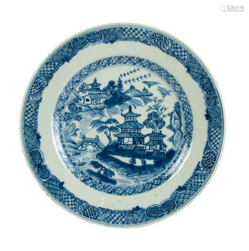 BLUE AND WHITE VILLAGE SCENE PLATE