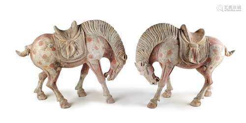 PAIR OF TANG DYNASTY TERACOTTA HORSES