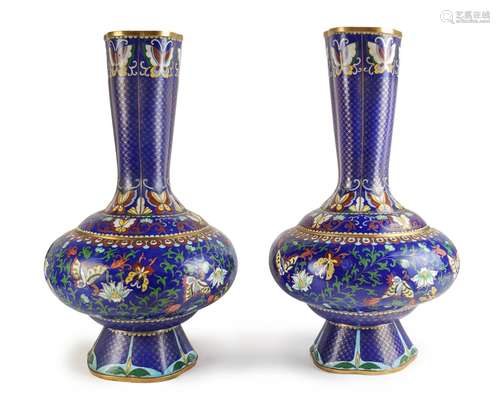 PAIR OF BLUE CLOISONNE VASE