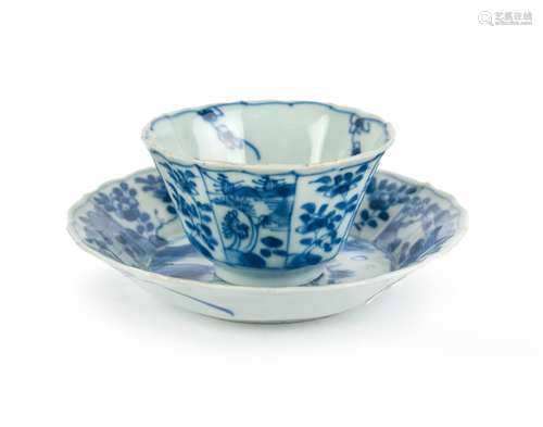 BLUE AND WHITE TEA CUP AND DISH