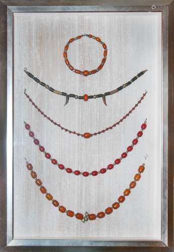 A RARE AND FINE SET OF BEAD NECKLACES WITH FRAME