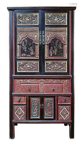 CARVED WOOD GILDED STORAGE CABINET