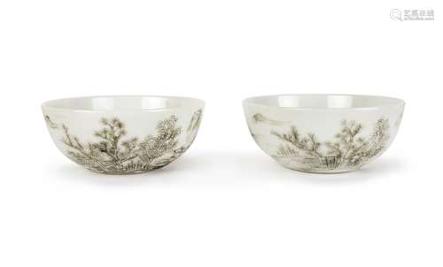 ENCRE DE CHINE TEA CUPS WITH VILLAGE AND BATS