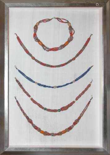 A SET OF FIVE BEADS JEWELRY WITH FRAME