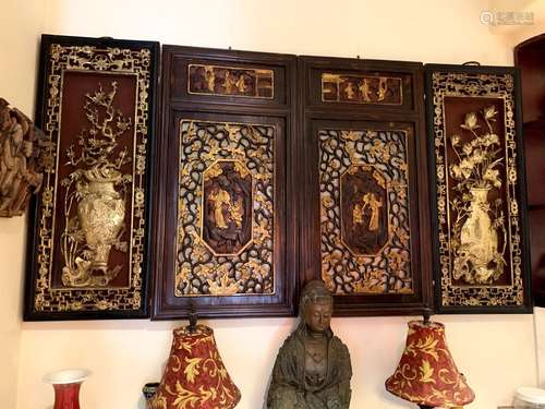 GROUP OF FOUR CARVED GILT HANGING SCREEN