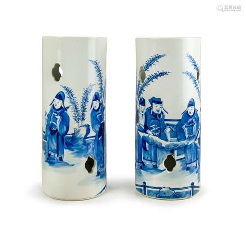 PAIR OF BLUE AND WHITE CHINESE CAP TUBES