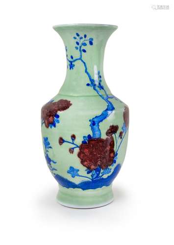 A CHINESE PEA-GREEN-GLAZED BALUSTER VASE