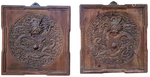 PAIR OF WOOD CARVED DRAGON WALL HANGINGS