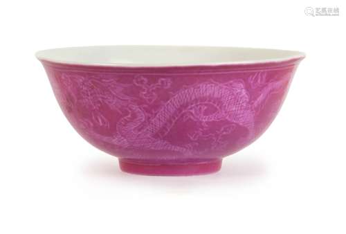 A CHINESE PINK SGRAFFITO DRAGON BOWL