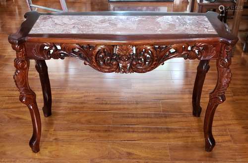 STONE TOP CARVED WOOD ALTER TABLE