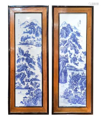 PAIR CHINESE BLUE AND WHITE HANGLING PALQUES