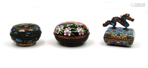 SET OF THREE CLOISONNE CIRCULAR BOXES AND COVER