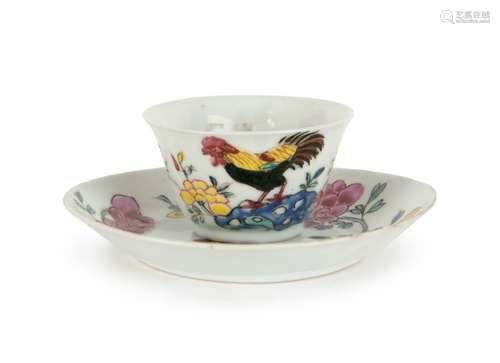 CHINESE ROOSTER DECORATED CUP AND DISH